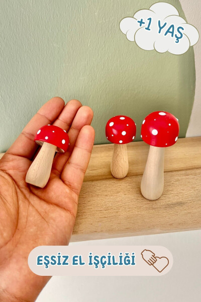 Waldorf 3-Piece Mini Natural Organic Wooden Mushroom Toy Set Decor Photography Shooting Baby Room - 4