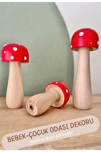 Waldorf 3-Piece Mini Natural Organic Wooden Mushroom Toy Set Decor Photography Shooting Baby Room - 5