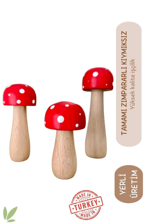 Waldorf 3-Piece Mini Natural Organic Wooden Mushroom Toy Set Decor Photography Shooting Baby Room - 6