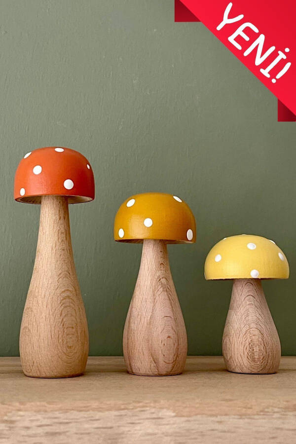 Waldorf 3-Piece Tiny Natural Organic Wooden Handmade Mushroom Toy Set Decoration Photography Prop - 1