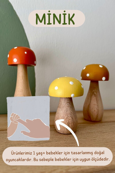 Waldorf 3-Piece Tiny Natural Organic Wooden Handmade Mushroom Toy Set Decoration Photography Prop - 3