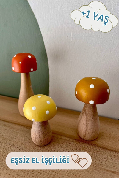 Waldorf 3-Piece Tiny Natural Organic Wooden Handmade Mushroom Toy Set Decoration Photography Prop - 4