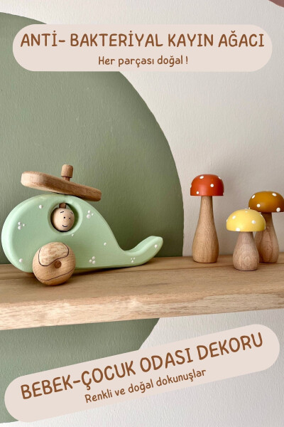 Waldorf 3-Piece Tiny Natural Organic Wooden Handmade Mushroom Toy Set Decoration Photography Prop - 5