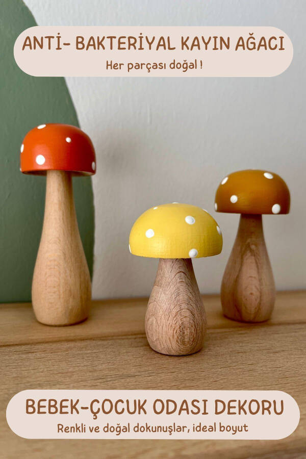 Waldorf 3-Piece Tiny Natural Organic Wooden Handmade Mushroom Toy Set Decoration Photography Prop - 6