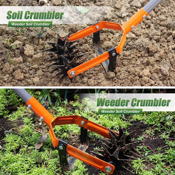 Walensee Rotary Cultivator Tool, Adjustable Garden Hand Tiller with Stainless Steel Pole, 2-in-1 Garden Weeder and Crumbler Soil Cultivator Tool with Weeding Knife for Soil Mixing or Reseeding Grass - Modazone (1)