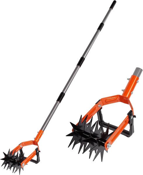 Walensee Rotary Cultivator Tool, Adjustable Garden Hand Tiller with Stainless Steel Pole, 2-in-1 Garden Weeder and Crumbler Soil Cultivator Tool with Weeding Knife for Soil Mixing or Reseeding Grass - 5