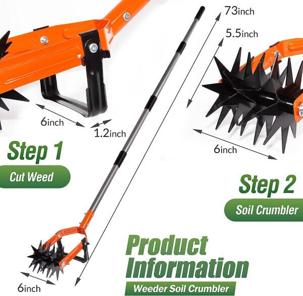 Walensee Rotary Cultivator Tool, zanglamaydigan po'lat ustunli sozlanishi bog 'qo'l kultivatori, tuproqni aralashtirish yoki o'tlarni qayta ekish uchun begona o'tlarni tozalash pichog'i bilan 2-in-1 bog' o'toq va maydalagich tuproq kultivatori asbobi - 3