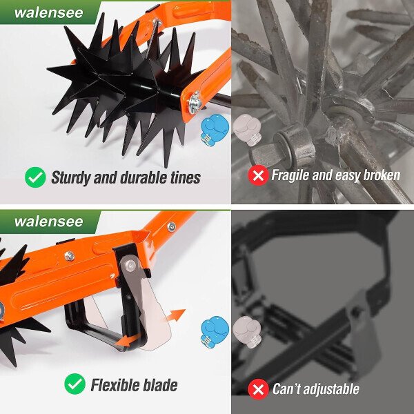 Walensee Rotary Cultivator Tool, zanglamaydigan po'lat ustunli sozlanishi bog 'qo'l kultivatori, tuproqni aralashtirish yoki o'tlarni qayta ekish uchun begona o'tlarni tozalash pichog'i bilan 2-in-1 bog' o'toq va maydalagich tuproq kultivatori asbobi - 4