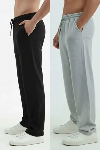 Walker Baggy 2-Piece Oversize Sweatpants Wide Leg 2 Thread Medium Thickness Long (ORIGINAL FIT)-Black - OXVİN (1)