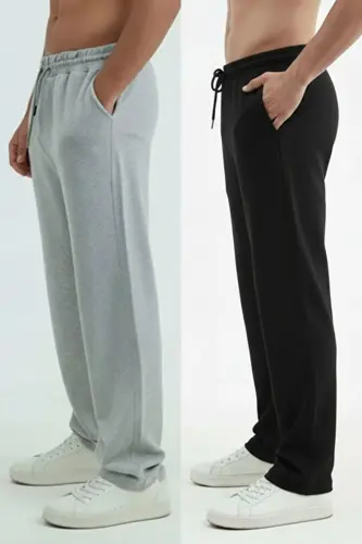 Walker Baggy 2-Piece Oversize Sweatpants Wide Leg 2 Thread Medium Thickness Long (ORIGINAL FIT)-Black - 3