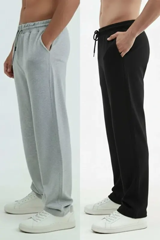 Walker Baggy 2-Piece Oversize Sweatpants Wide Leg 2 Thread Medium Thickness Long (ORIGINAL FIT)-Black - 3