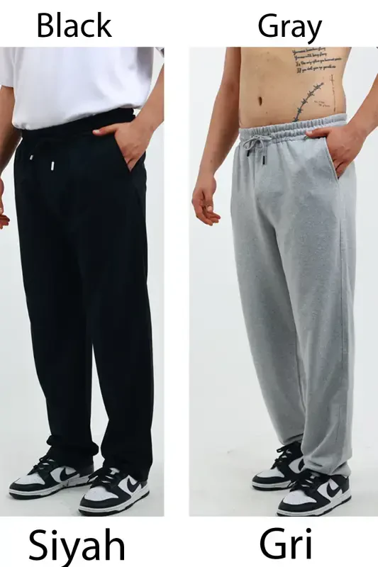 Walker Baggy 2-Piece Oversize Sweatpants Wide Leg 2 Thread Medium Thickness Long (ORIGINAL FIT)-Black - 1