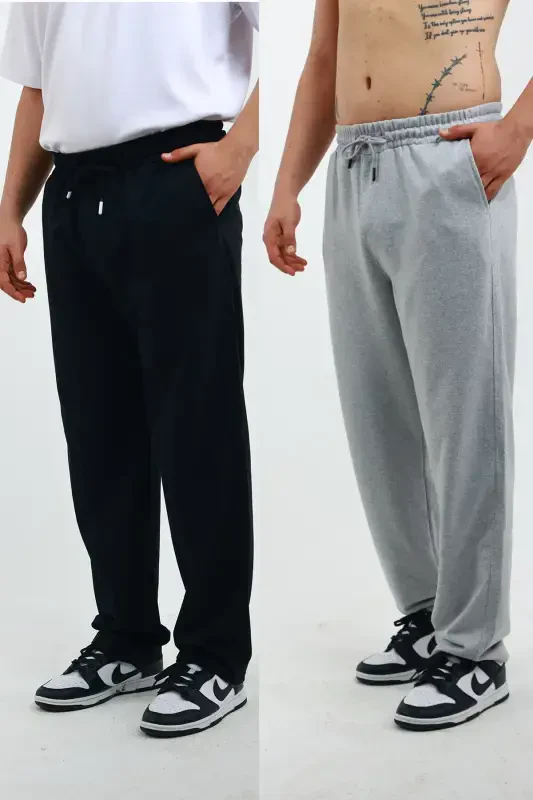 Walker Baggy 2-Piece Oversize Sweatpants Wide Leg 2 Thread Medium Thickness Long (ORIGINAL FIT)-Black - 3