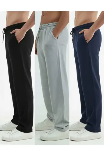 Walker Baggy 3-Piece Oversize Sweatpants Wide Leg 2 Thread Medium Thickness Long (ORIGINAL FIT)-BlackGrayNavy - OXVİN (1)