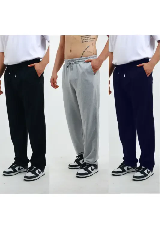 Walker Baggy 3-Piece Oversize Sweatpants Wide Leg 2 Thread Medium Thickness Long (ORIGINAL FIT)-BlackGrayNavy - 3