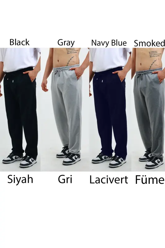 Walker Baggy 4-Pack Oversize Sweatpants Wide Leg 2 Thread Medium Thickness Long (ORIGINAL FIT)-BlackGrayNavyBlue Smoke - OXVİN
