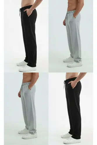 Walker Baggy 4'lü Set ( 2 SİYAH - 2 GRİ ) Oversize Eşofman Altı Bol Paça 2iplik Uzun Orta Kalınlıkta-Çok Renkli - 3