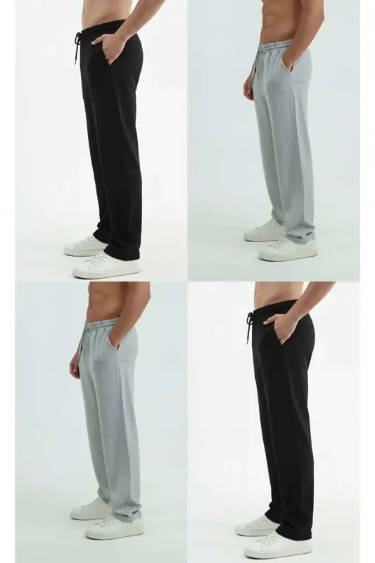 Walker Baggy 4'lü Set ( 2 SİYAH - 2 GRİ ) Oversize Eşofman Altı Bol Paça 2iplik Uzun Orta Kalınlıkta-Çok Renkli - 3