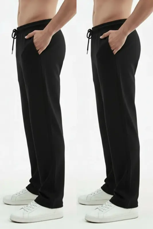 Walker Baggy 4'lü Set ( 2 SİYAH - 2 GRİ ) Oversize Eşofman Altı Bol Paça 2iplik Uzun Orta Kalınlıkta-Çok Renkli - 4