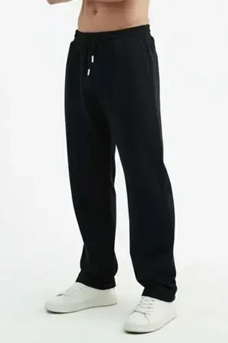 Walker Baggy Oversize Eşofman Altı Bol Paça 2 Iplik Orta Kalınlıkta Uzun (ORİJİNAL KALIP)-Siyah - OXVİN (1)