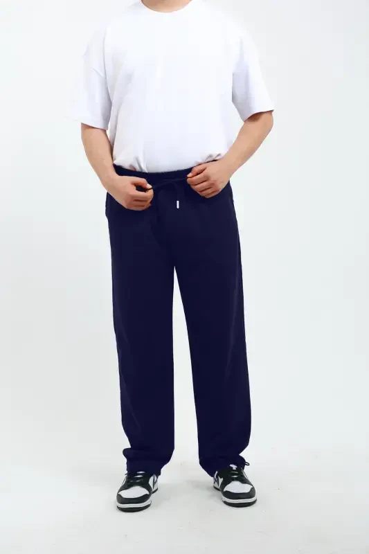 Walker Baggy Oversize Спортивные Штаны Широкие Штаны 2 Нитки Средней Толщины Длинные (ОРИГИНАЛЬНАЯ ПОСАДКА)-Темно-синий - 4