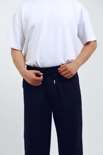 Walker Baggy Oversize Sweatpants Wide Leg 2 Thread Medium Thickness Long (ORIGINAL MOLD)-Navy Blue - 4