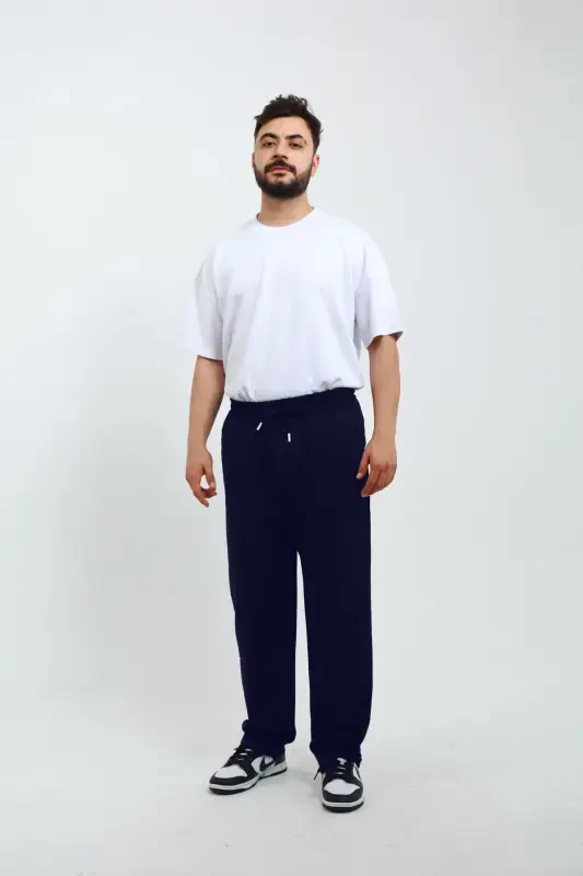 Walker Baggy Oversize Sweatpants Wide Leg 2 Thread Medium Thickness Long (ORIGINAL MOLD)-Navy Blue - 3