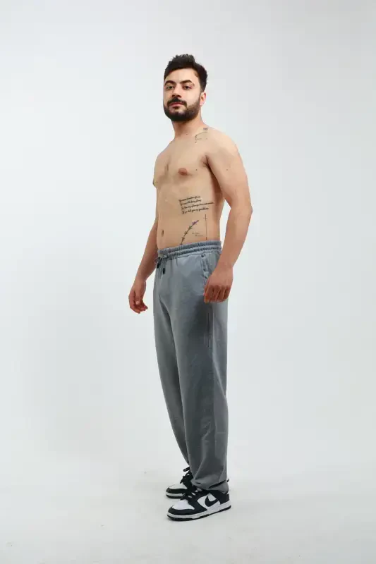 Walker Baggy Oversize Sweatpants Wide Leg 2 Thread Medium Thickness Long (ORIGINAL MOLD)-Smoked - 4