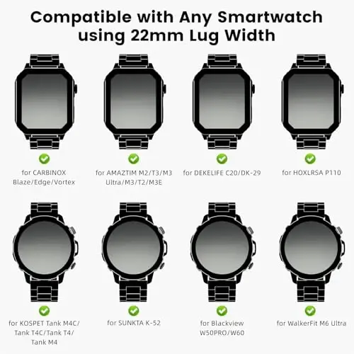WalkerFit 22mm Smart Watch Band, for CARBINOX Blaze/Edge/Vortex, Compatible with AMAZTIM M2/T3/M3 Ultra/M3/T2/M3E, Sports Straps Replacement Bands, Adjustable Wristband, Men Smartwatch Band, 2 Packs - 3