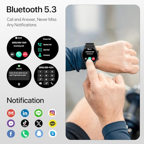 WalkerFit Slim Smart Watches - Dumaloq Smart Watch Qilish/Javob Berish Su o'tkazmaydigan Fitness Soati Pedometr, Qon Bosimi Yurak Urishi Monitori bilan (Qora, Universal, 128 MB, Qora) - 3