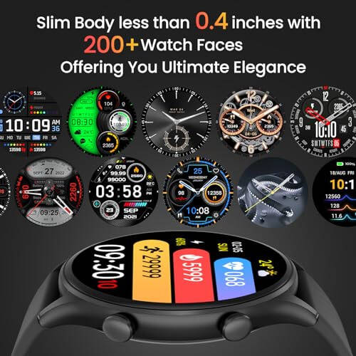 WalkerFit Slim Smart Watches - Round Smart Watch Make/Answer Waterproof Fitness Watch with Pedometer, Blood Pressure Heart Rate Monitor (Black, Univerial, 128 MB, Black) - 2