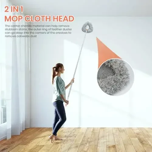 Wall Cleaner Mop with 83.5” Long Handle,Baseboard Cleaner Mop 360°Rotatable Adjustable,Ceiling Duster Tool with 3 Replacement Pads for Walls, Window, Floor - 2