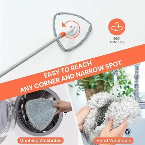 Wall Cleaner Mop with 83.5” Long Handle,Baseboard Cleaner Mop 360°Rotatable Adjustable,Ceiling Duster Tool with 3 Replacement Pads for Walls, Window, Floor - 5