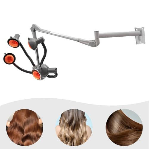 Wall Mounted Hair Dryer, 5 Head Heat Lamp with Flexible Arms, Lamp with 5 Red Lights, Hair Color Processor & Dryer, 35-80°C/95-176°F (Silver) - 2