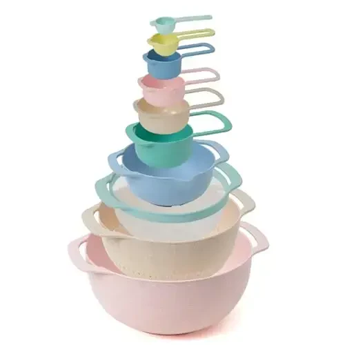 Walpck 10 dona Plastik Aralashtirish Kosalar To'plami O'lchov Qoshig'i bilan, Rangli Servis Kosalari Oshxona uchun, Pishirish, Tayyorlash uchun Ideal, Joyni Tejaydigan Saqlash uchun Uyali Kosalar - 7