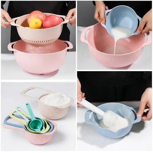 Walpck 10 Pcs Plastic Mixing Bowls Set with Measuring Spoon, Colorful Serving Bowls for Kitchen, Ideal for Baking, Prepping, Nesting Bowls for Space Saving Storage - 5