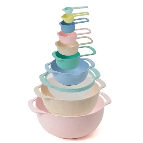 Walpck 10 Pcs Plastic Mixing Bowls Set with Measuring Spoon, Colorful Serving Bowls for Kitchen, Ideal for Baking, Prepping, Nesting Bowls for Space Saving Storage - 7