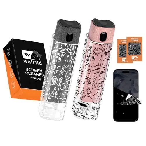 walrfid 2 Pack Car Screen Cleaner, Computer Screen Cleaner Spray and Wipe, Laptop Cleaning Mist Kit for Electronic iPad, iPhone, Phone, MacBook, TV, Monitor Display, with Graffiti Case, Grey Pink - WALRFID