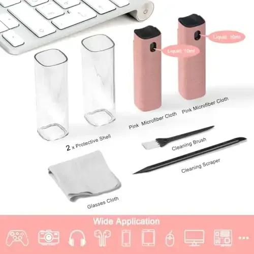 WALRFID 2 Pack Ekran tozalash spreyi va salfetkasi, Elektron iPad, iPhone, uyali telefon, monitor, MacBook Pro, avtomobil displeyi, planshet, televizor tekis ekranlari uchun kompyuter noutbukini tozalash to'plami, pushti - 2
