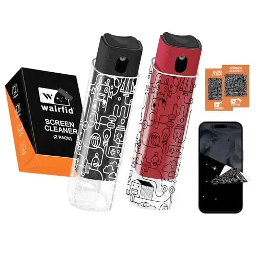 walrfid 2 Pack Car Screen Cleaner, Computer Screen Cleaner Spray and Wipe, Laptop Cleaning Mist Kit for Electronic iPad, iPhone, Phone, MacBook, TV, Car Monitor Display, with Graffiti Case, Black Red - 1