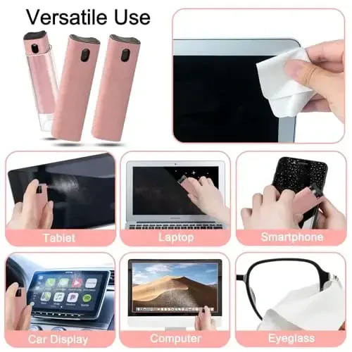 walrfid 3 Pack Ekran tozalagich, Avtomobil ekrani tozalash spreyi va salfeti, Elektron iPad, iPhone, uyali telefon, Monitor, MacBook, Avtomobil displeyi, Planshet, TV tekis ekranlar uchun kompyuter noutbukini tozalash to'plami, Pushti - 5