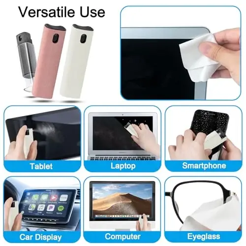 walrfid 3Pcs Car Screen Cleaner, Computer Screen Cleaner Spray and Wipe, Laptop Cleaner Kit for Cleaning iPad, iPhone, Cellphone, MacBook, Car Display, Electronic Device Screen, Grey Pink Cream - 3
