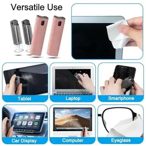 walrfid 4Pcs Car Screen Cleaner, Computer Screen Cleaner Spray and Wipe, Laptop Cleaner Kit for Cleaning iPad, iPhone, Cellphone, Monitor, Macbook Pro, Car Display, Electronic Device Screen, Grey Pink - 5