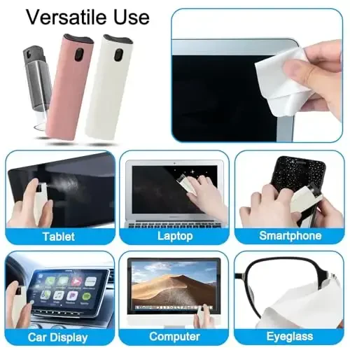 walrfid 3Pcs Car Screen Cleaner, Computer Screen Cleaner Spray and Wipe, Laptop Cleaner Kit for Cleaning iPad, iPhone, Cellphone, MacBook, Car Display, Electronic Device Screen, Grey Pink Cream - 3