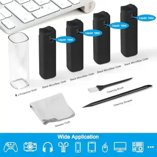 walrfid 4 Pack Screen Cleaner Spray and Wipe for Laptop Monitor and Car Screens, Phone Touchscreen Mist Cleaning Kit for Cellphone, Tablet, PC, Computer, LCD, MacBook, iPhone, iPad, Mac Pro - Black - WALRFID (1)