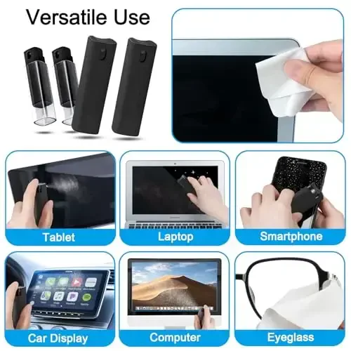 walrfid 4 Pack Screen Cleaner Spray and Wipe for Laptop Monitor and Car Screens, Phone Touchscreen Mist Cleaning Kit for Cellphone, Tablet, PC, Computer, LCD, MacBook, iPhone, iPad, Mac Pro - Black - 4