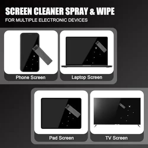 walrfid Car Screen Cleaner Spray and Wipe, Laptop Touchscreen Mist Cleaning Kit for Electronics Computer, iPad, CellPhone, MacBook, TV, Monitor, Tablet, Kindle Display, with White Graffiti Case - Grey - 4