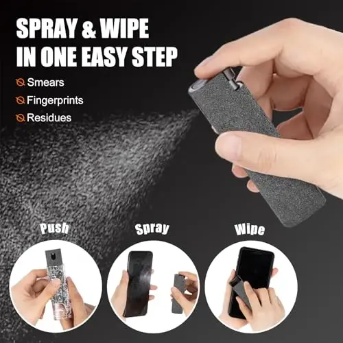 walrfid Car Screen Cleaner Spray and Wipe, Laptop Touchscreen Mist Cleaning Kit for Electronics Computer, iPad, CellPhone, MacBook, TV, Monitor, Tablet, Kindle Display, with White Graffiti Case - Grey - 3