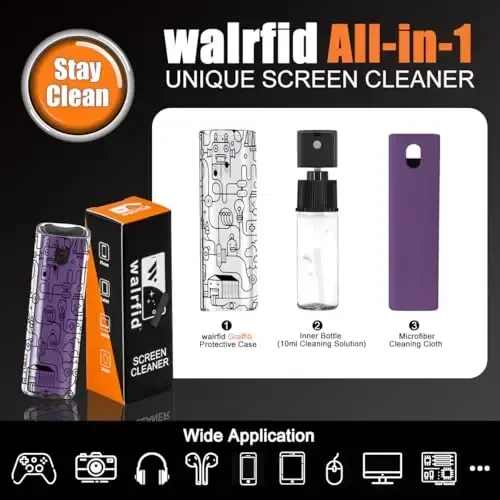 walrfid Car Screen Cleaner, Computer Screen Cleaner Spray and Wipe, Laptop Cleaning Mist Kit for Electronic iPad, iPhone, Phone, MacBook, TV, Monitor Display, with Black Graffiti Case - Purple - 2
