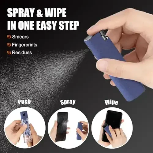 walrfid Car Screen Cleaner Spray and Wipe, Laptop Touchscreen Mist Cleaning Kit for Electronics Computer, iPad, Cellphone, MacBook, TV, Monitor, Tablet Display, with Black Graffiti Case - Dark Blue - 3